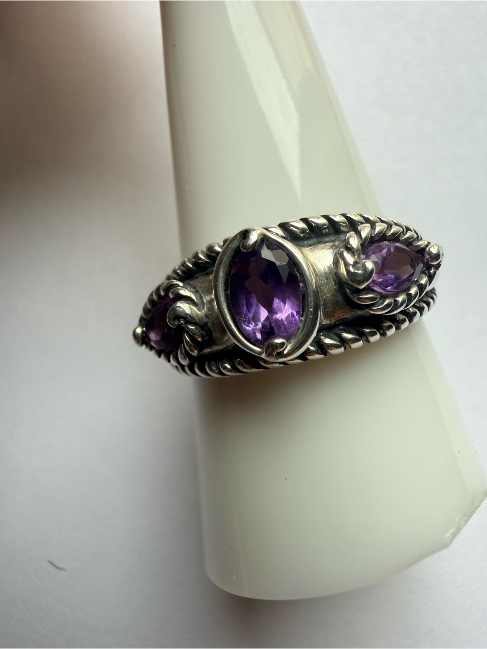 Carolyn pollack 925 Sterling Silver Amethyst Three-Stone Rope Ring